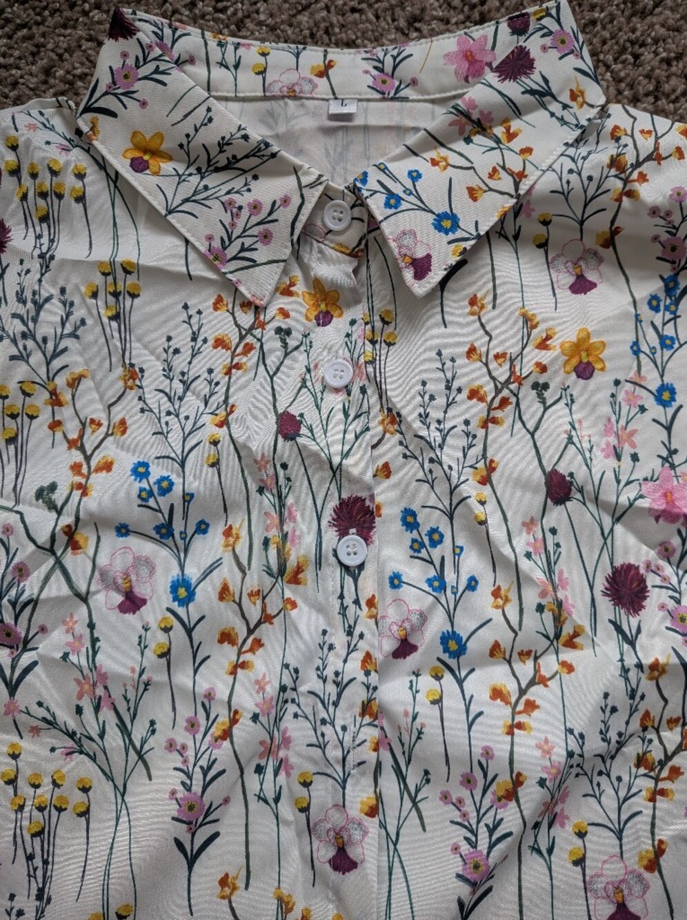 Floral Wildflower Button Up Blouse Women's Large - Picture 2 of 9